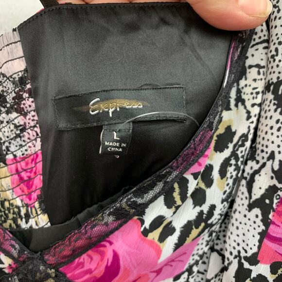 NWOT VTG 2008 Express Womens Large Cocktail Slip Dress Roses Leopard Ruffles - Picture 6 of 9